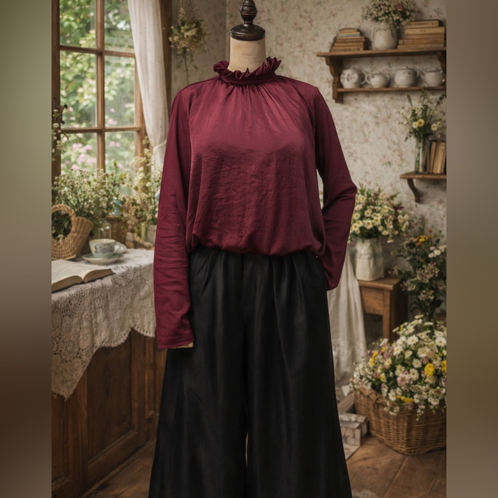 Banana Republic Holiday 2021 Purple Ruffle Collar Blouse With T-Shirt Sleeves